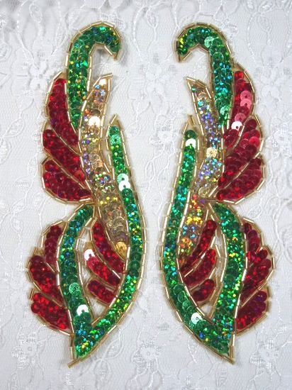 0033 Christmas Mirror Pair Sequin Beaded Appliques 6"