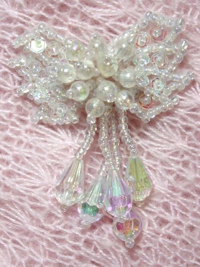 HB6300  Crystal AB Bow Sequin Beaded Hair Bow 2.5"