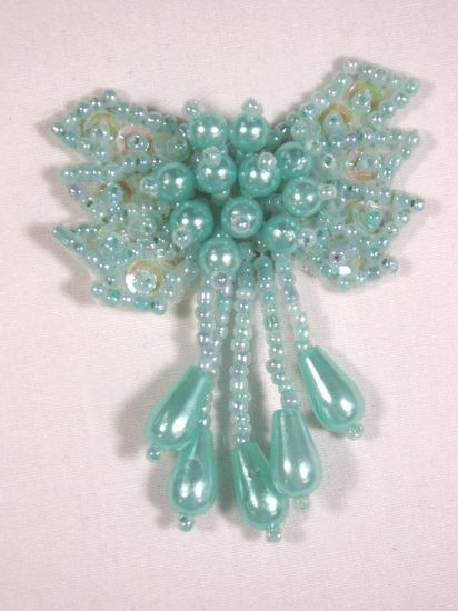 HB6300  Lt. Green Bow Sequin Beaded Hair Bow 2.5"