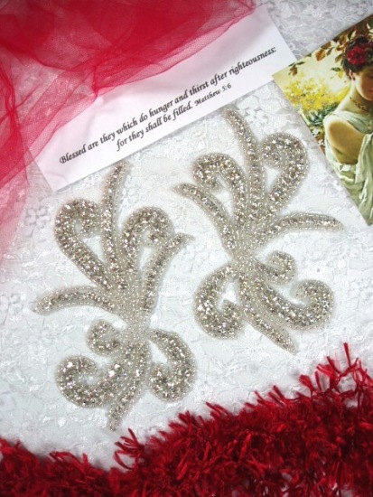 0042A Silver Genuine Rhinestone Mirror Pair Beaded Appliques