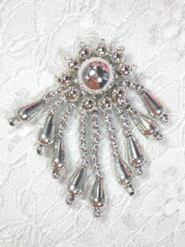 0043  Silver Dangle Beaded Applique 2"
