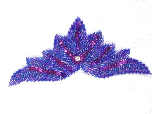 0084  Purple Motif  Sequin Beaded Applique 7"-sequin,beaded,applique,sequined,beads,sequins,appliques,royal,blue,swirl
