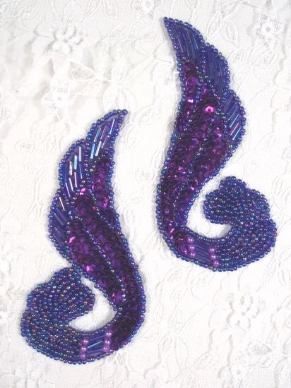 0123 Purple Mirror Pair Sequin Beaded Appliques 4.25"