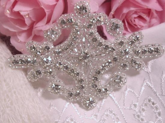 HB3510 Silver Genuine Rhinestone Beaded Hair Bow 4"-silver,rhinestone,beaded,applique,embellishment,motif,hair,bow