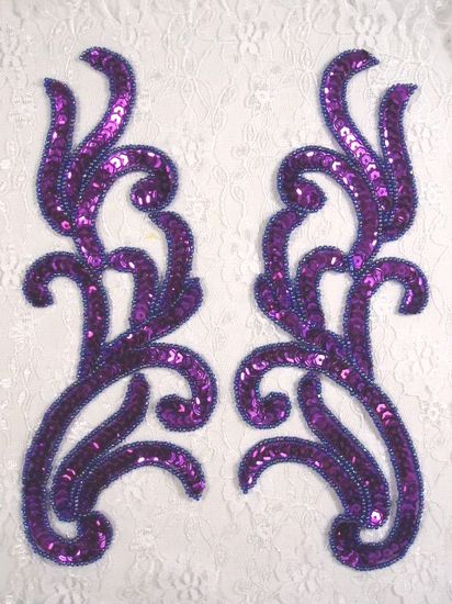 0170 Purple  Mirror Pair Sequin Beaded Appliques 9"