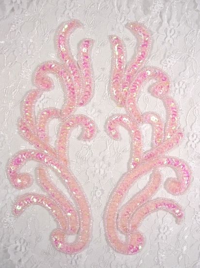 0170 Pink Crystal AB Mirror Pair Sequin Beaded Appliques 9"
