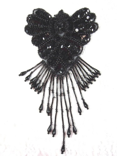 0178  Black Epaulet Sequin Beaded Applique 8"-sequin,beaded,applique,trimmings,embellishment,epaulet,black