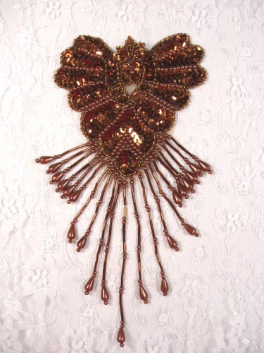 0178  Bronze Epaulet Sequin Beaded Applique 8"