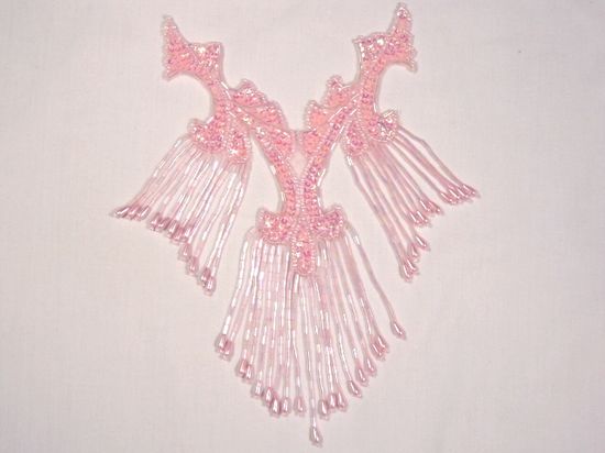 0181 Pink Crystal AB Collar Sequin Beaded Applique  8.5"