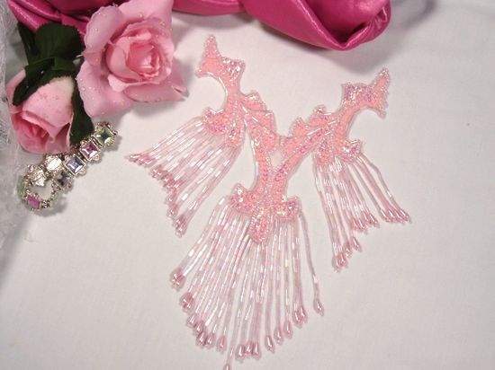0181 Pink Crystal AB Collar Sequin Beaded Applique  8.5"