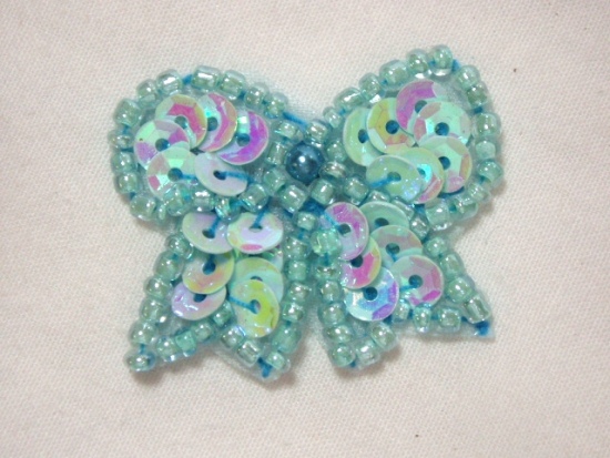 0185  Light Blue AB  Bow Sequin Beaded Applique 1.25"