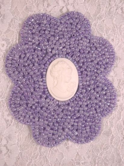 0192   Lavender Pearl Victorian Cameo Beaded Appliques 3.75"