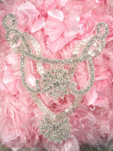 0223  Rhinestone Collar  Bodice Beaded  Applique 7"-applique,bodice,collar,clear,jewel,rhinestone,beaded,applique,embellishment,motif,yoke