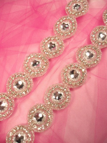 0225  Genuine Rhinestone Round Beaded Trim 1.25"