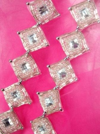 0238   Silver Diamond Jewel Beaded Trim 1.5"
