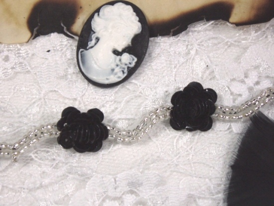 0240  Black SIlver Flower Sequin Beaded Trim