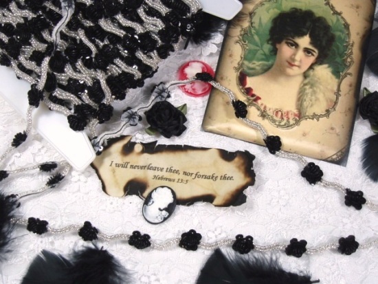 0240  Black SIlver Flower Sequin Beaded Trim