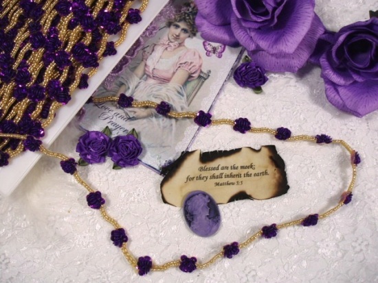 0240  Purple Gold Flower Sequin Beaded Trim