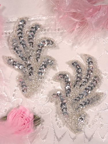 0244 Silver Mirror Pair Sequin Beaded Appliques 3"