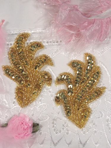 0244 Gold Mirror Pair Sequin Beaded Appliques 3"