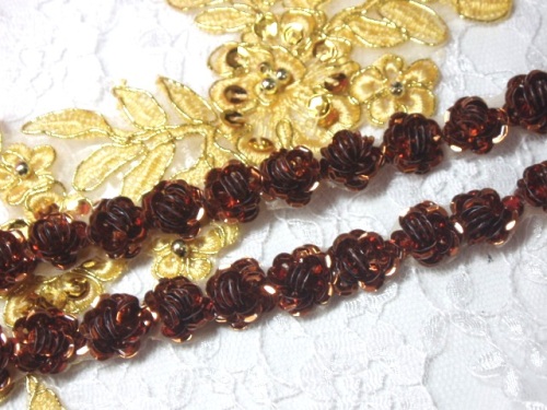 0248  Bronze Sequin Floral Trim 1/2"