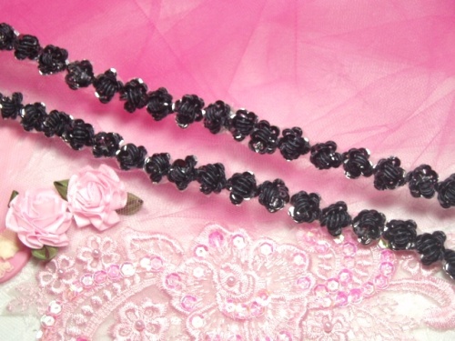0248  Gunmetal Sequin Floral Trim 1/2"