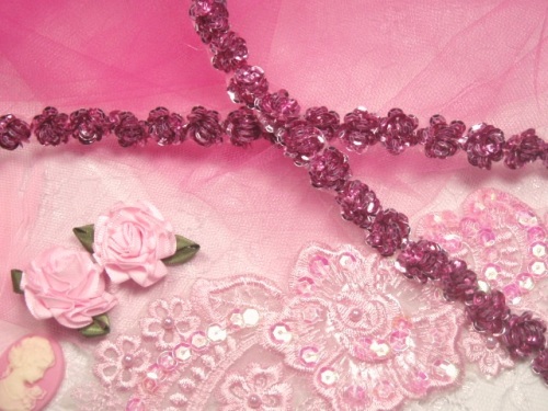 0248  Mauve Sequin Floral Trim 1/2"