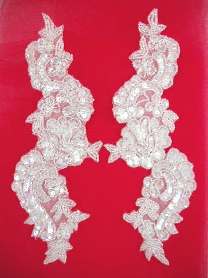 0263 Crystal AB  Mirror Pair Sequin Beaded Appliques 9.5"-crystal,sequin,beaded,applique,trimmings,embellishment,gold,mirror,pair