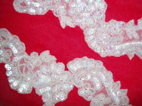 0263 Crystal AB  Mirror Pair Sequin Beaded Appliques 9.5"-crystal,sequin,beaded,applique,trimmings,embellishment,gold,mirror,pair