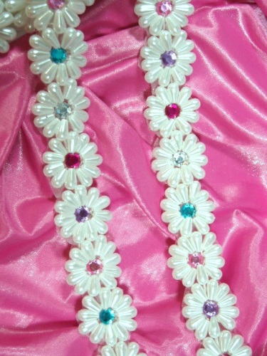 0273A  White Pearl Jewel  Beaded Trim 1-1/8"