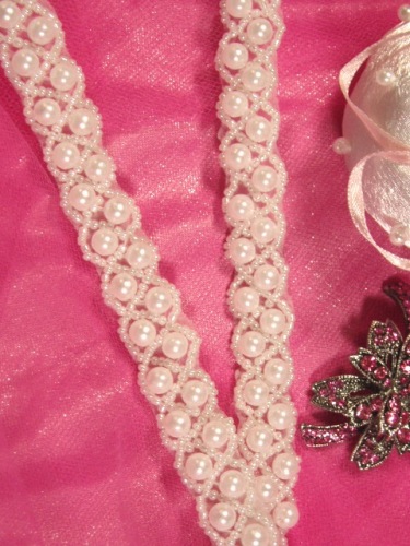 0285 White Pearl Beaded Sewing Trim 5/8"-white,beaded,sewing,trim,pearl,braided