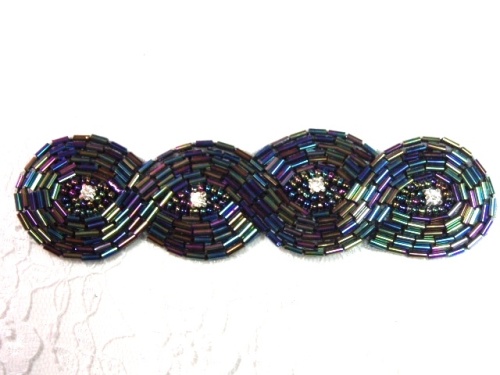 0303  Black AB Braided Rhinestone Beaded Applique 5"