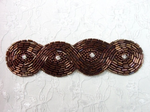 0303  Chocolate Brown Braided Rhinestone Beaded Applique 5"