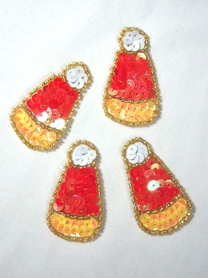 0315 Candy Corn Set of 4 Beaded Sequin Appliques  2"