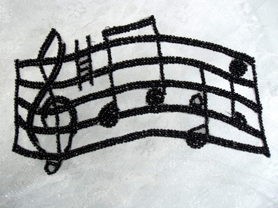 0322  Music Bar Notes Beaded Applique 6"