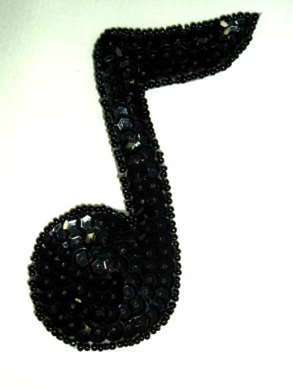 0325  Eighth Note Sequin Beaded Applique 4"