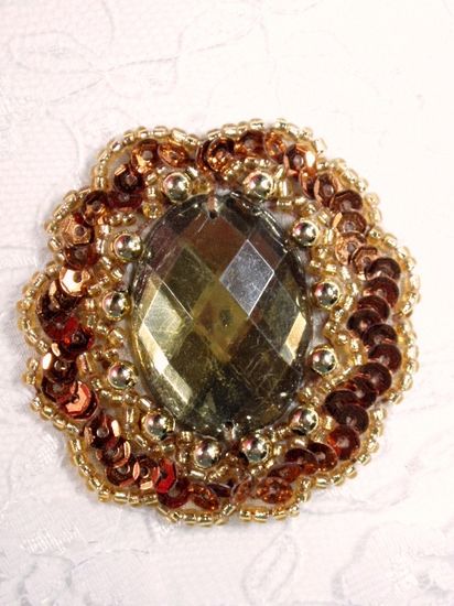 0346  Bronze Jewel Sequin Beaded Applique 2"