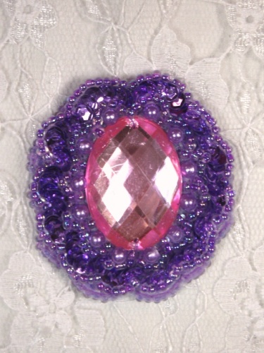 0346  Lavender Pink Jewel Sequin Beaded Applique 2"-lavender,jewel,victorian,embellishment,sewing,clothing,sequin,beaded,bead,sequins,applique,beaded,brooch  
