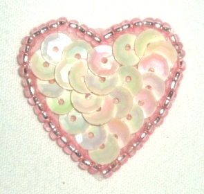 0362  Pink AB Heart Beaded Sequin Applique 1" +-pink,ab,heart,valentine,motif,sequin,beaded,applique,trimmings,embellishment,motif, 