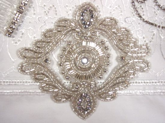 0364  Silver Beaded  Rhinestone Applique 6"