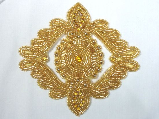 0364  Gold Rhinestone Beaded Applique 6"