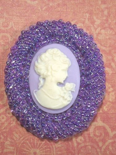 0383 Purple Lavender Victorian Cameo Beaded Applique 2"-purple,lavender,cameo,applique,beaded,beaded applique,victorian