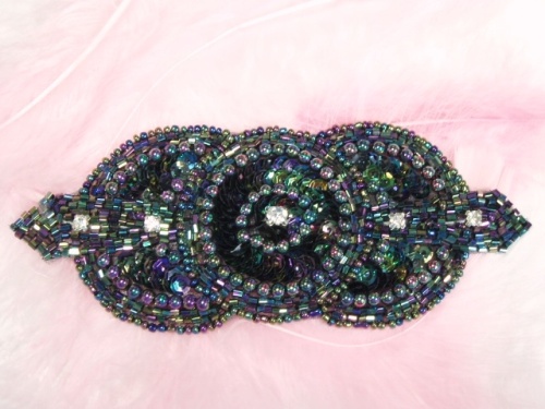 HB1930  Black AB Beaded Sequin Rhinestone Hair bow