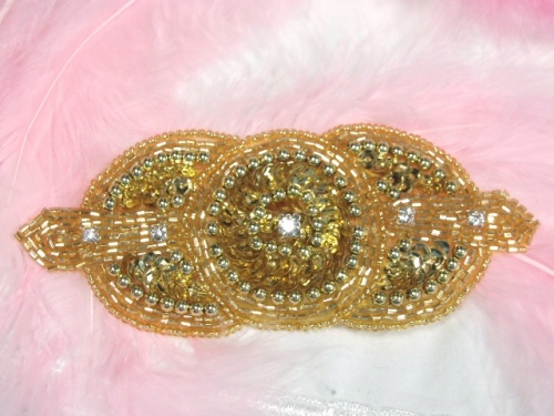 HB1930  Gold Beaded Sequin Rhinestone Hair bow