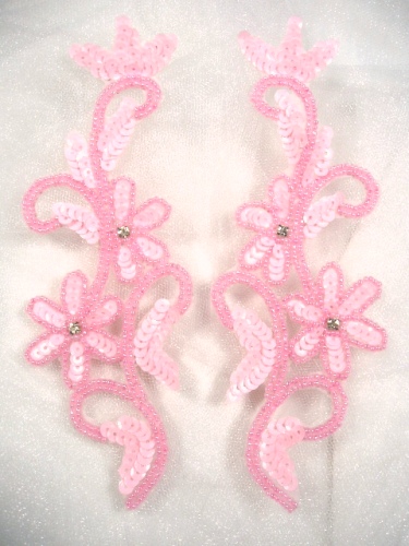 0396  Pink Beaded Sequin Appliques Mirror Pair