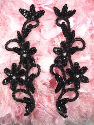 0396  Black Beaded Sequin Appliques Mirror Pair