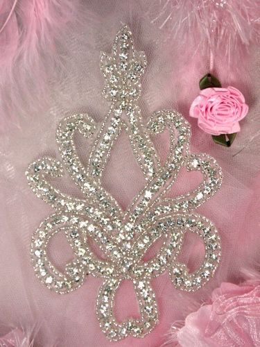 0402  Rhinestone Designer Beaded Applique 6"