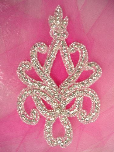 0402  Rhinestone Designer Beaded Applique 6"