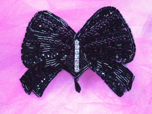 HB2340  Black Rhinestone Bow Beaded Hair bow-hair,bow,hairbow,black,bow