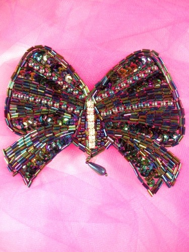 HB2340  Black AB Rhinestone Bow Beaded Hair bow